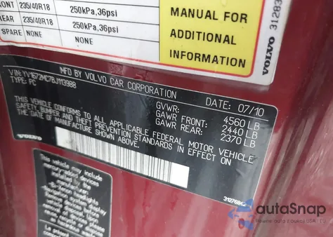 2011 Volvo C70 T5 z USA, uszkodzony, nr VIN YV1672MC7BJ113988